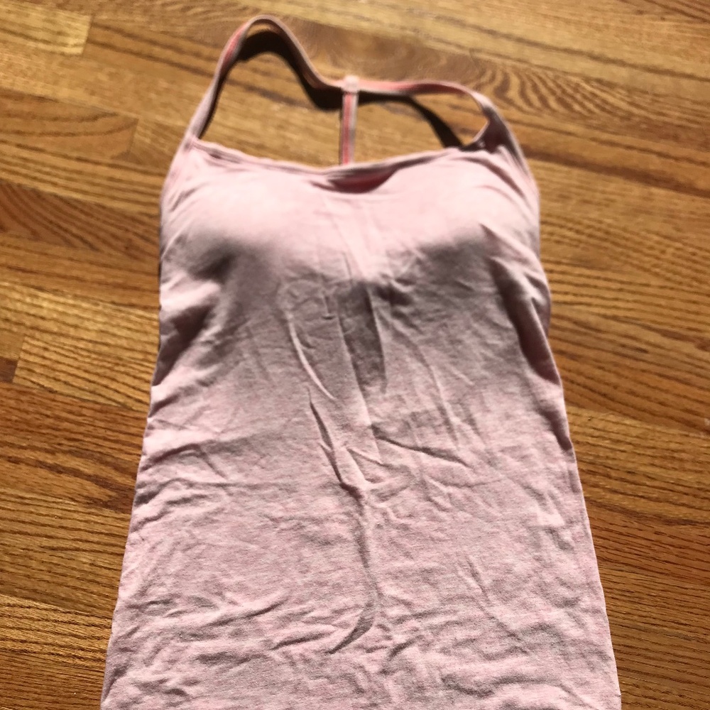 Lululemon extra long pink cotton razor-back tank top w/ built-in bra